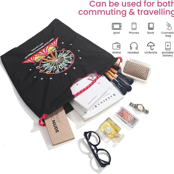 Nylon Tote Bag Embroidery Ferris Wheel Large Capacity Casual Handbag - Picture 3 of 6